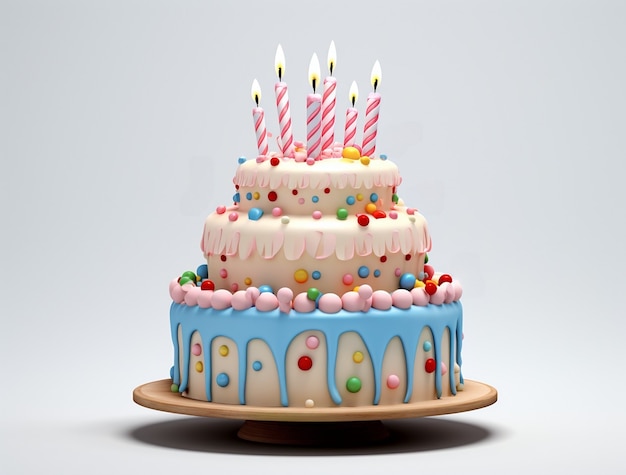 Gratis foto 3d-weergave van heerlijk uitziende cake met aangestoken kaarsen