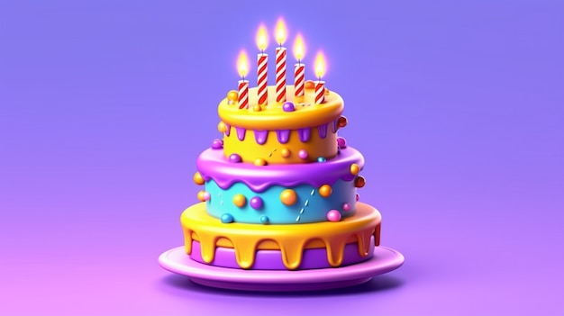 Gratis foto 3d-weergave van heerlijk uitziende cake met aangestoken kaarsen