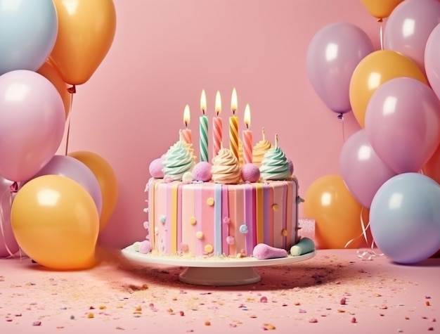 Gratis foto 3d-weergave van heerlijk uitziende cake met ballonnen