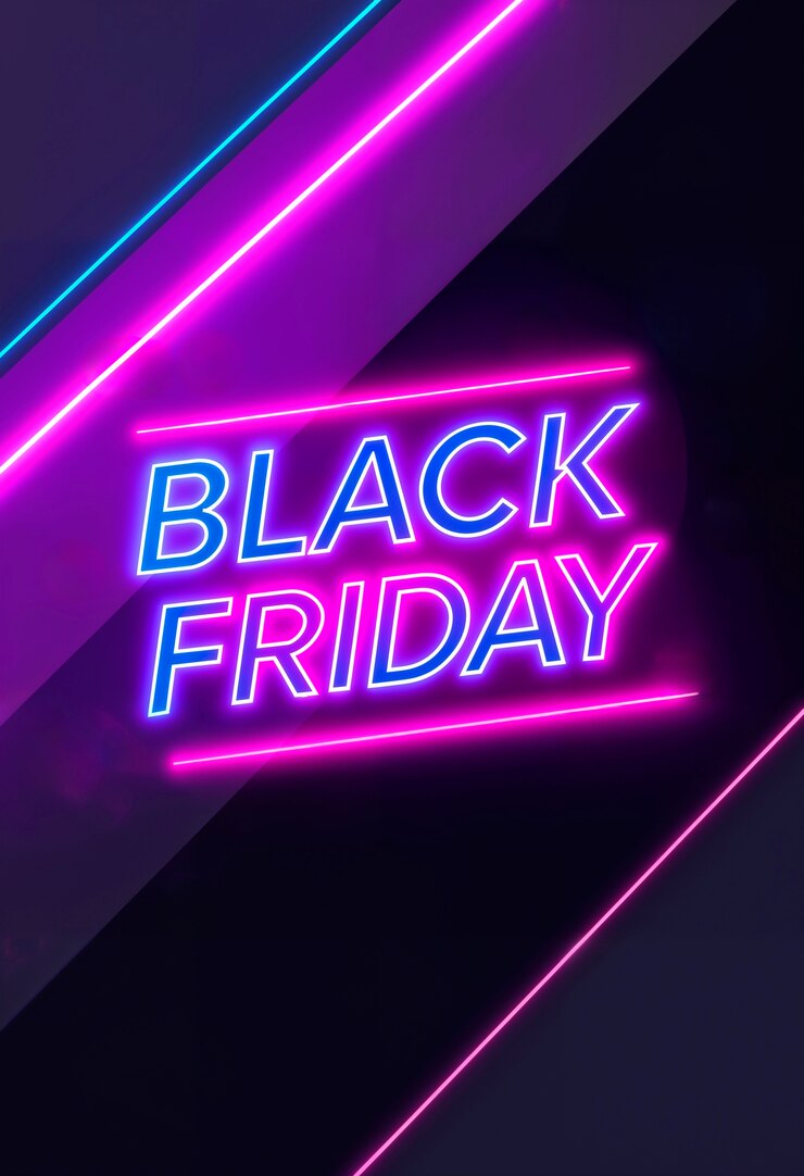 Gratis Foto 3d-weergave van het black friday neon logo