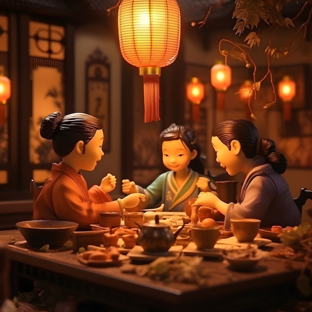 3d-weergave van het chinese reünie diner