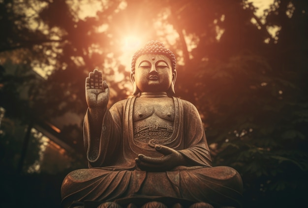 Gratis foto 3d-weergave van het statuut van boeddha bij zonsondergang