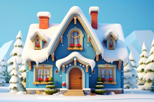 3D-weergave van huis in de winter
