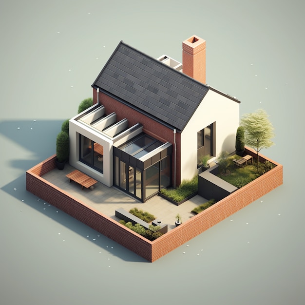 3d-weergave van isometrisch huismodel