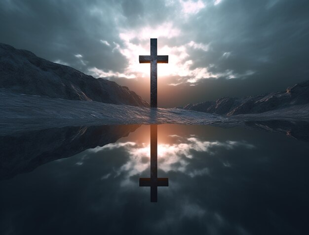 3D-weergave van kruis boven water