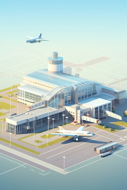 Gratis foto 3d-weergave van luchthavengebouw