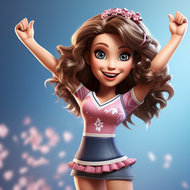 Gratis foto 3d-weergave van meisje dat cheerleading doet