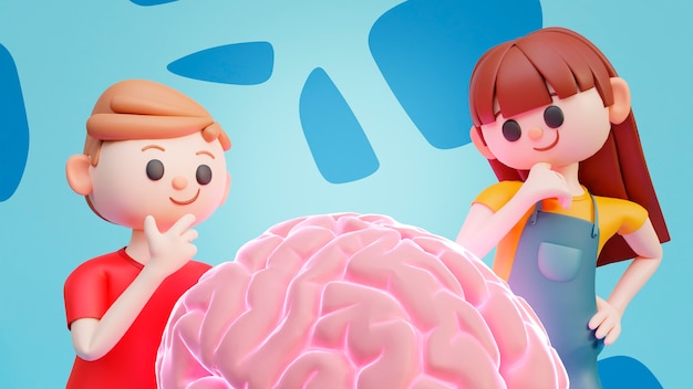 3D-weergave van mensen die naar het menselijk brein kijken