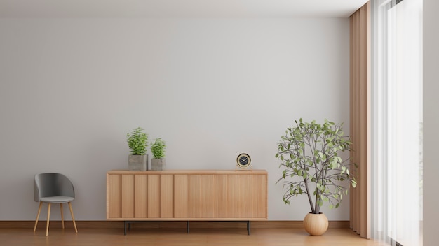 3D-weergave van minimalistisch interieur met kopieerruimte