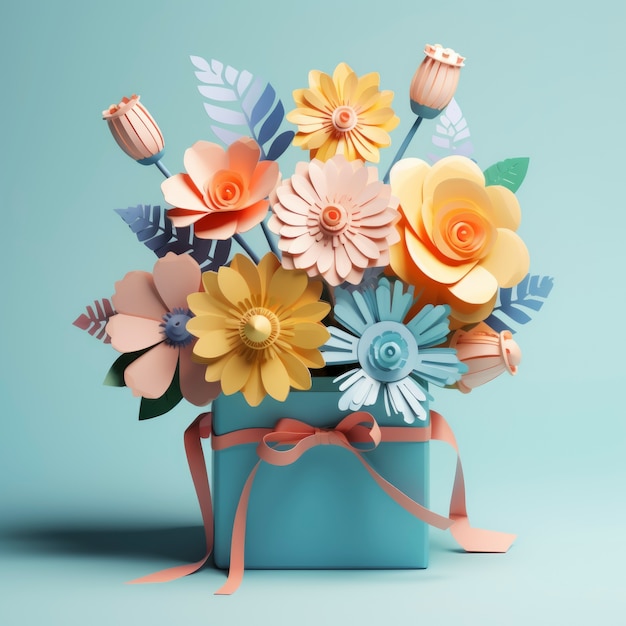 3D-weergave van papier zoals bloemdecoratie