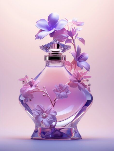 3D-weergave van parfum met bloemen