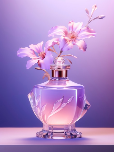 Gratis foto 3d-weergave van parfum met bloemen