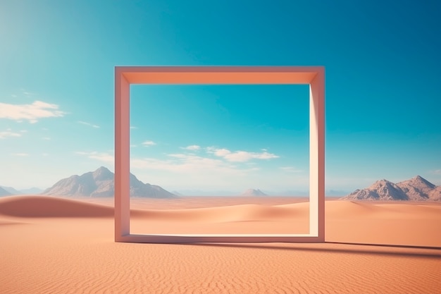 3D-weergave van rechthoekige vorm in de woestijn