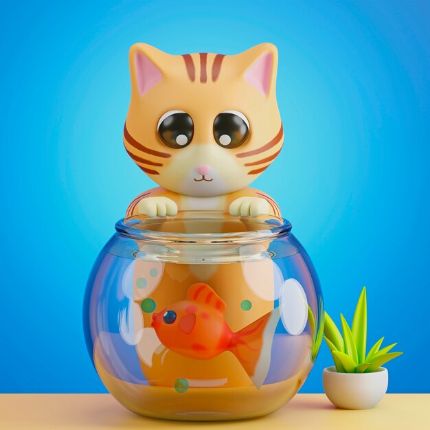 3D-weergave van schattige huisdier kat