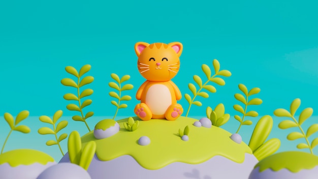 3D-weergave van schattige huisdier kat