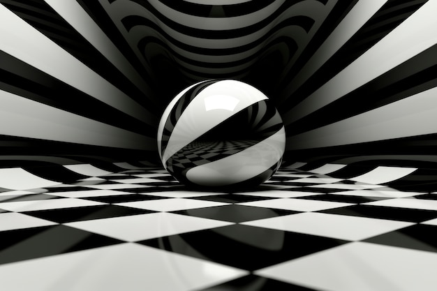 Gratis foto 3d-weergave van zwart-wit optische illusie