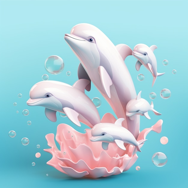Gratis foto 3d-weergave van zwemmende dolfijnen