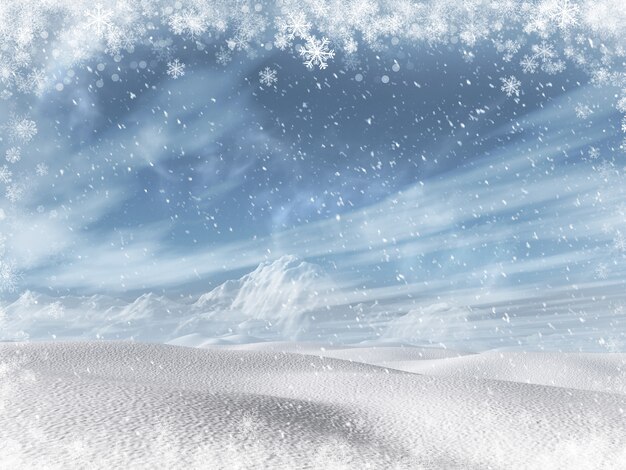 3D winter besneeuwde landschap