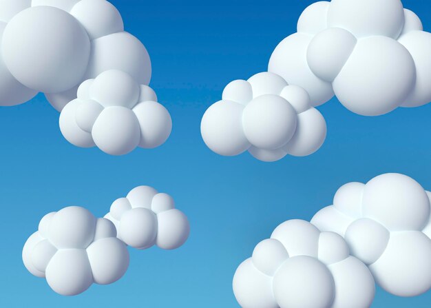 3D-witte wolken en blauwe achtergrond