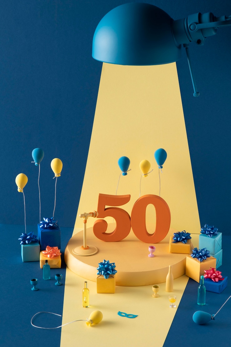 Gratis Foto 50e verjaardag feestelijk arrangement met ballonnen