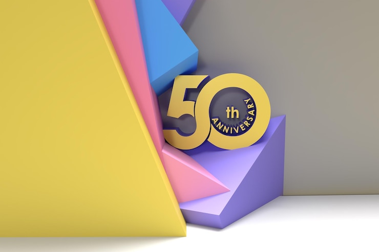 Gratis Foto 50e verjaardag viering ruimte van uw tekst 3d render afbeelding ontwerp.