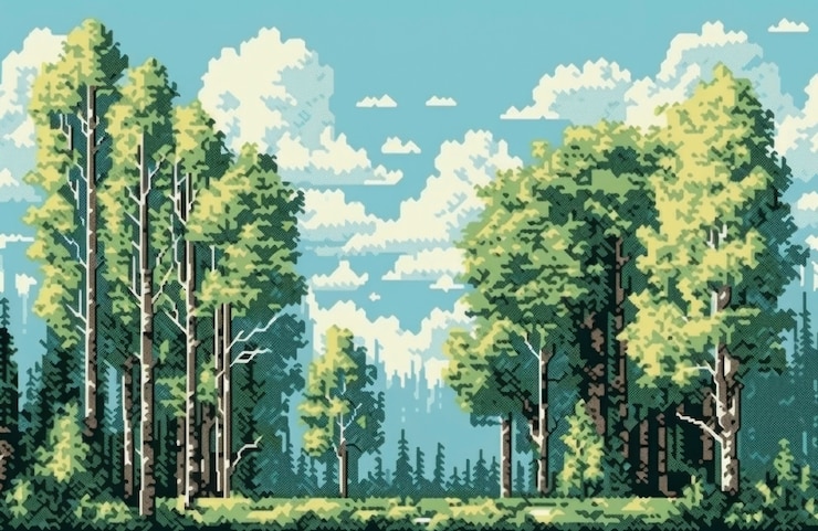 Gratis Foto 8-bit grafische pixelsscène met bos