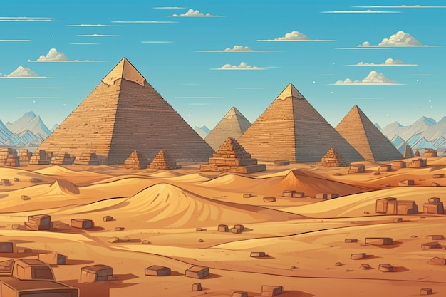 8-bit grafische pixelsscène met piramides
