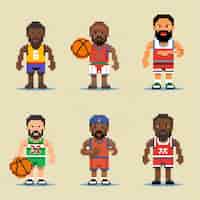 Gratis foto 8-bits basketbalspeler personages gaming assets