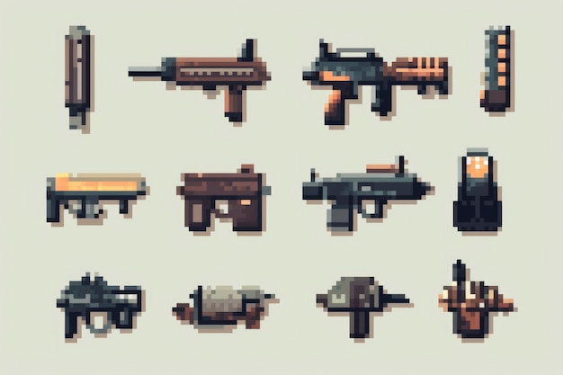 Gratis foto 8-bits geweren gaming assets