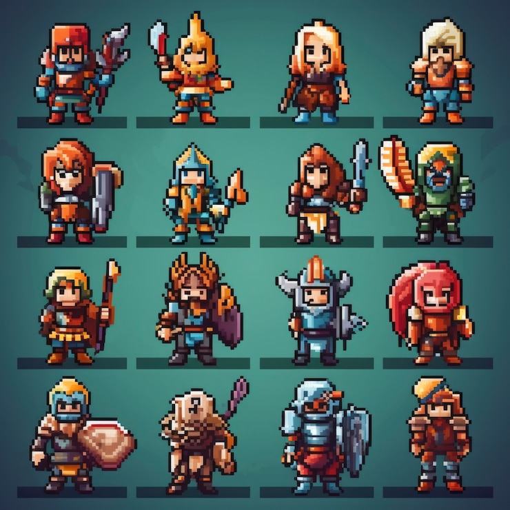 Gratis Foto 8-bits personages gaming assets