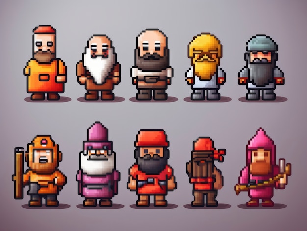 Gratis foto 8-bits personages gaming assets