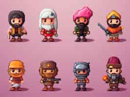 Gratis foto 8-bits personages gaming assets