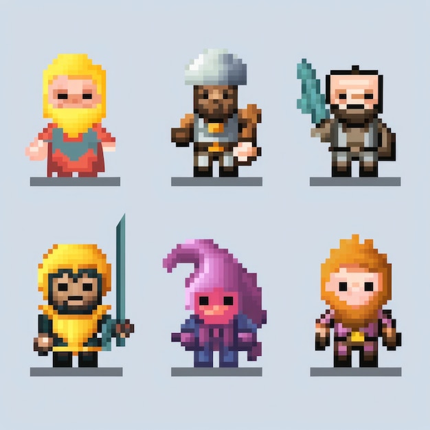 Gratis foto 8-bits personages gaming assets