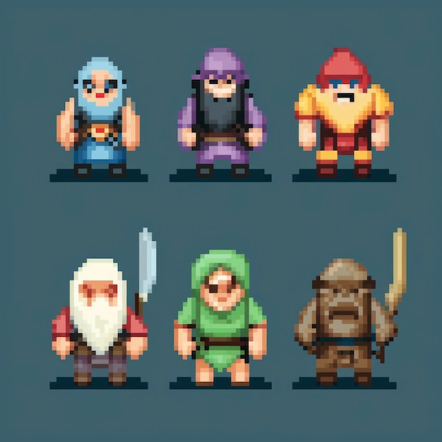 Gratis foto 8-bits personages gaming assets