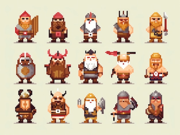 Gratis foto 8-bits personages gaming assets