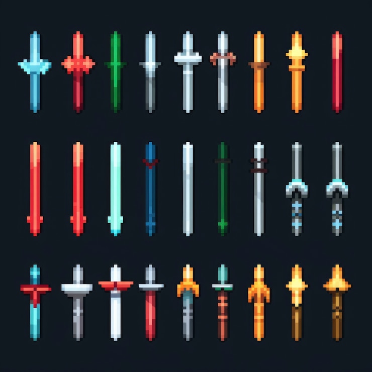 Gratis Foto 8-bits zwaarden gaming assets