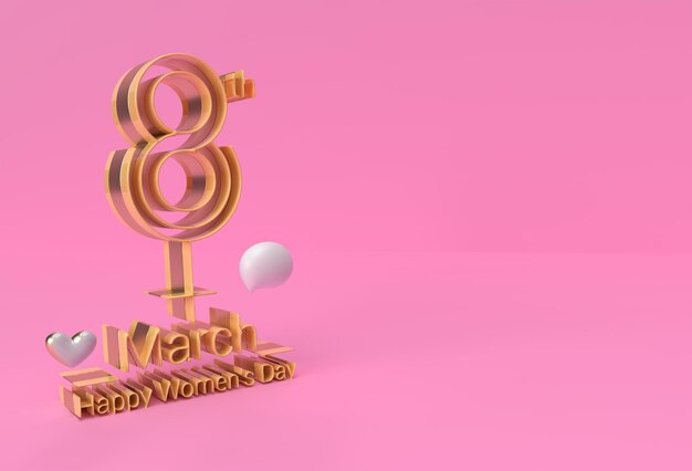 8 maart Happy Womens Day 3D Render Illustratie Ontwerp