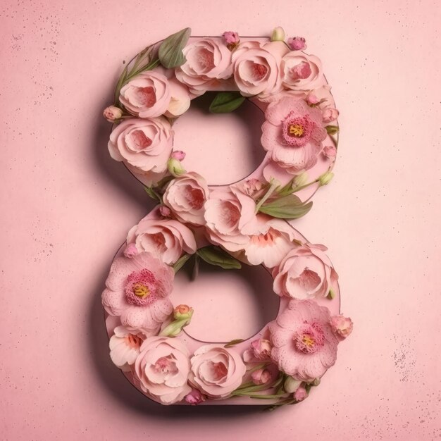 8 maart International Women39s Day met roze bloemen en roze achtergrond AI generatief