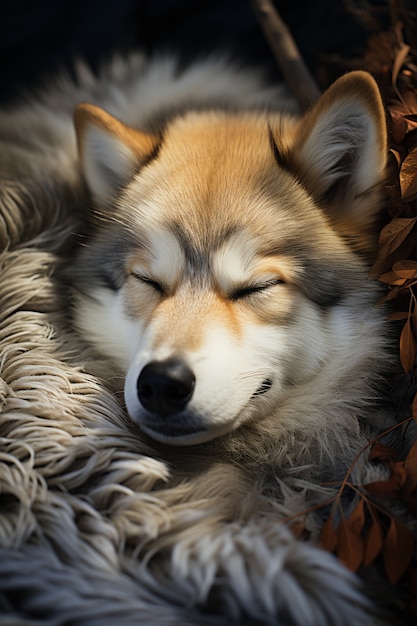 Gratis foto aanbiddelijke hond die vreedzaam slaapt en rust