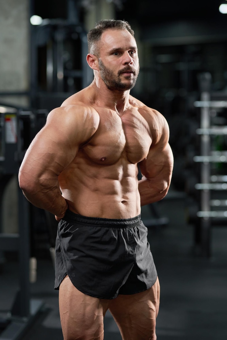 Gratis Foto aantrekkelijke bodybuilder die een sterk lichaam vertoont in de sportschool
