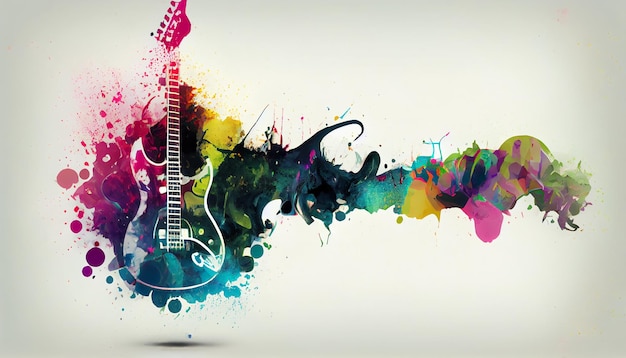 Abstracte aquarel gitaar exploderen met kleurrijke beweging gegenereerd door AI