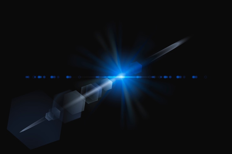 Gratis Foto abstracte blauwe lensflare met zeshoekig spookontwerpelement