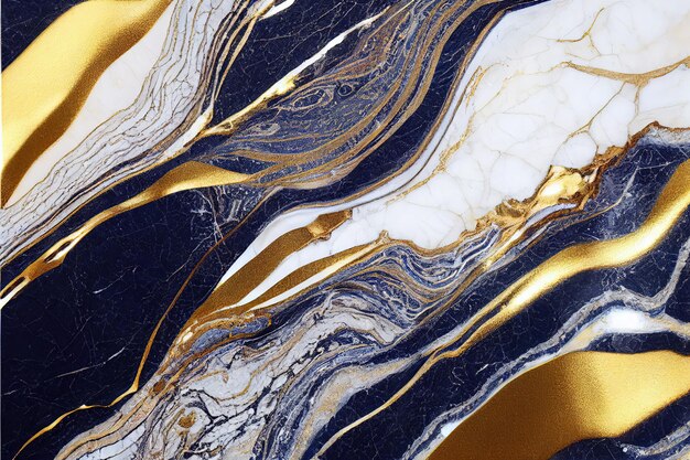 Abstracte donkerblauwe achtergrond met gouden folie kunststeen textuur nep agaat trendy gemarmerd wa