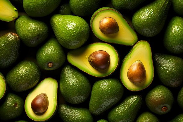 Achtergrond bedekt met heerlijke groene avocado's