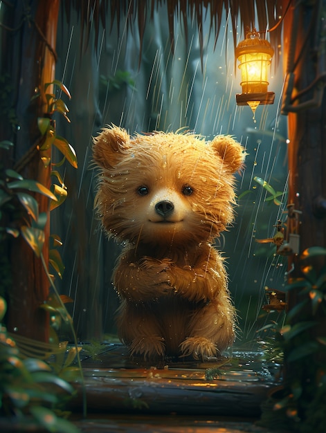 Gratis foto adorable bear illustration in digital art style