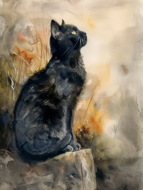 Gratis foto adorable watercolor cat illustration