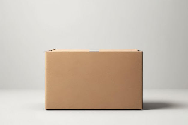 Afbeelding blanco label op kartonnen doos voor verzending op grijze achtergrond
