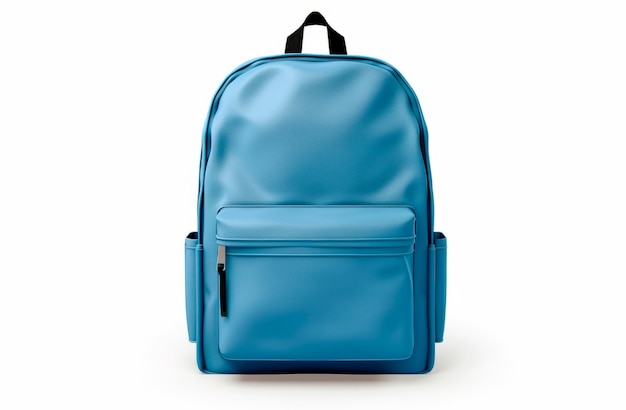Afbeelding van blauwe schooltas op witte achtergrond
