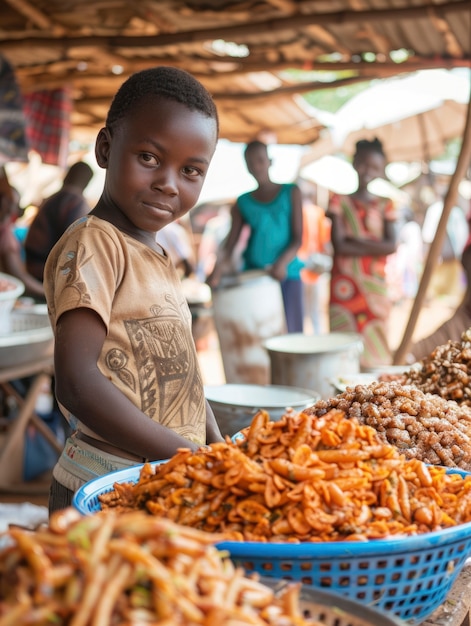Gratis foto afrikaans kind op de markt.