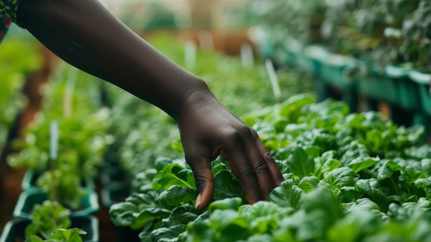 Gratis foto afrikaanse man die groenten oogst